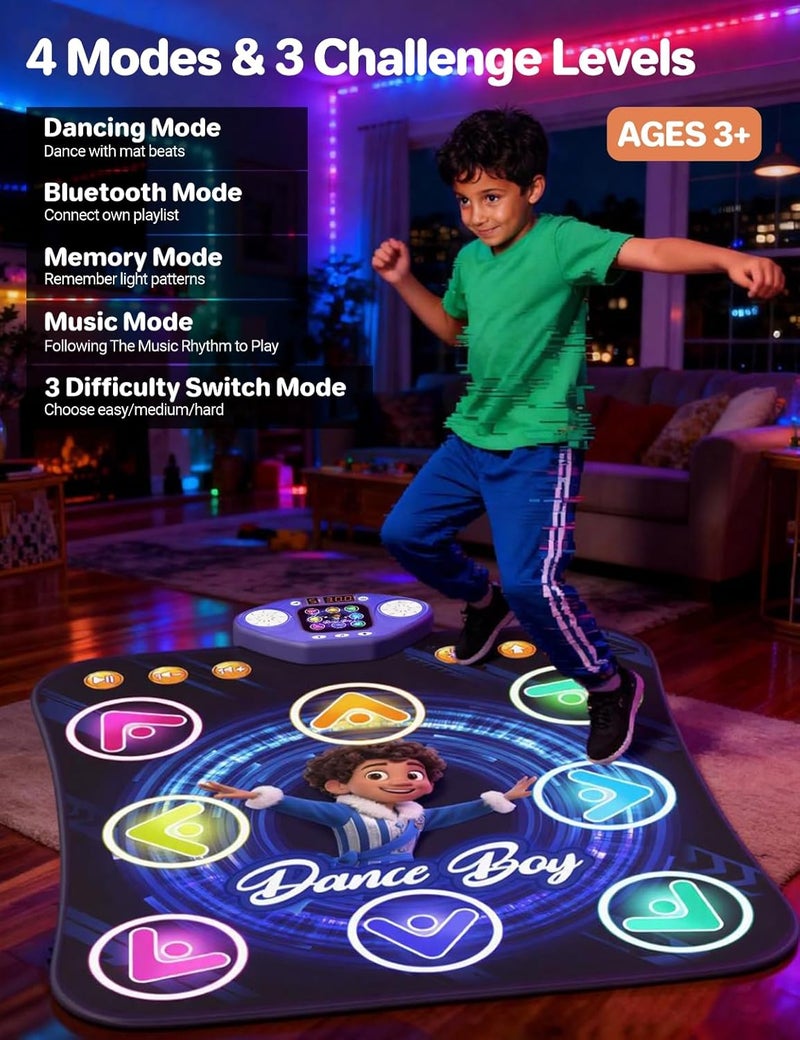 TooLion Dance Mat Toys for 3-12 Year Old Kids,Bluetooth Dance Pad with Light-Up 8 Keys,Interactive Dance Game with 4 Modes,Non-Slip & Built-in Music,Christmas Birthday Gift for Boys,Girls - Image 2